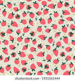 strawberry, wild strawberry seamless pattern. Ripe berries hand drawing doodle. Fruit background for menu, fabric, baby clothes, packaging
