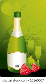 strawberry with wine bottle	