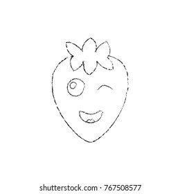 strawberry wink fruit kawaii icon image