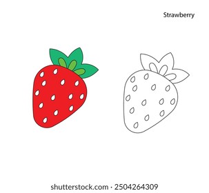 strawberry worksheet to be colored by sample. educational game for preschool kids. Simple kid coloring page vector download
