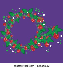 Strawberry wreath frame. Summer background
