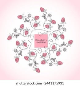 Strawberry wreath. Round frame. Wild strawberry, berry arranged in a circle. Vector background.