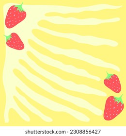 Strawberry yellow background, banner, card, greeting card template. Strawberries with splash background, wallpaper, card template.