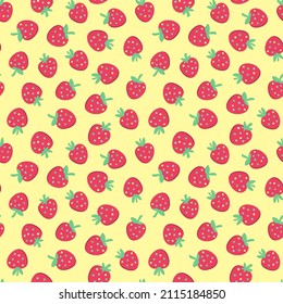 Strawberry yellow pattern dots for textile design. Cartoon vector drawing. Doodle sweet texture. Simple seamless illustration.