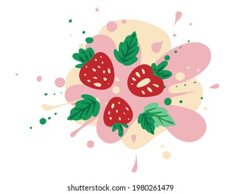Strawberry yoghurt splash, cartoon style, color, vector