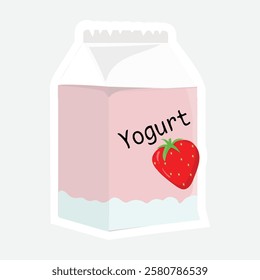 Strawberry Yogurt Carton Vector Sticker. Vector illustration of a strawberry yogurt carton. Ideal for dairy-themed projects, healthy eating promotions, and packaging designs