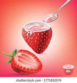 Strawberry Yogurt Cup With a spoon of yogurt