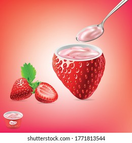 Strawberry Yogurt Cup With a spoon of yogurt