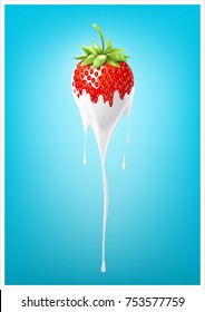 Strawberry Yogurt and Smoothie milk with fruit, Juice concept, Vector Illustration