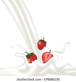 strawberry yogurt splash vector illustration