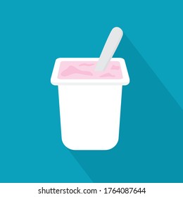 strawberry yogurt with spoon container icon- vector illustration