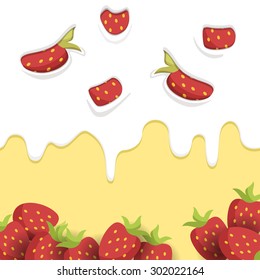 Strawberry in yogurt.  Vector illustration