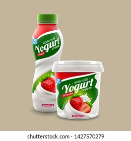 Strawberry Yougurt Brand New Packaging Isolated Design For Milk, Yogurt Or Cream Product Branding Or Advertising Design