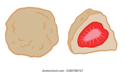 strawberry-filled dessert, mochi, great for cooking projects, recipe cards, digital content, and food-related designs.