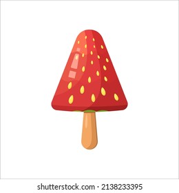 Strawberry-flavored ice cream on a stick. Ice lolly. Vector