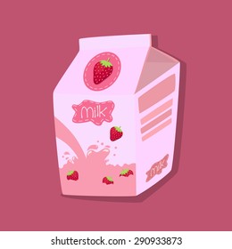 Strawberry-Flavored Milk Carton in Pink-Purple Background