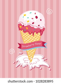 Strawberryicecreamcone strawberry ice cream cone illustration