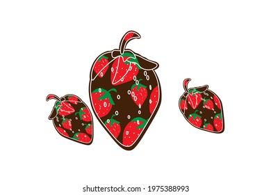 strawberry.strawberries are filled with a berry pattern.vector illustration on a white background.textile print, poster, design elements for tableware, cafe, packaging