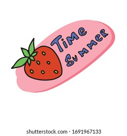 Strawberry,the text of the summer.Vector summer children's design for postcards-banners.Rest