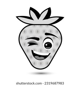 strawbery wink, face smiling, cartoon character, fruit simple icon, vector illustration