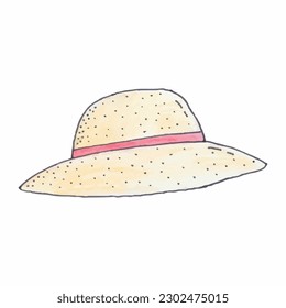 Straw-hat in hand-drawn style. Summer hat vector illustration isolated on white background
