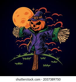 Strawman pumpkin halloween vector illustration