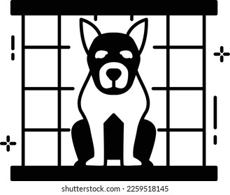 stray dog in cage concept, Abandoned pets vector icon design, Pet and Vet symbol, Animal Shelter sign, critter stock illustration 