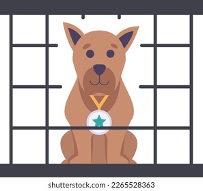 stray dog in cage concept, Abandoned pets vector color icon design, Pet and Vet symbol, Animal Shelter sign, four legged friends stock illustration