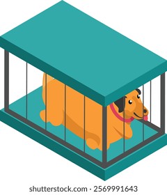 stray dog in cage isometric flat concept, Abandoned pets vector color icon design, Pet and Vet symbol, Animal Shelter sign, four legged friends stock illustration