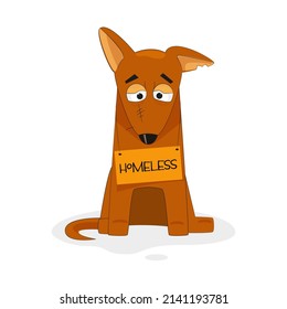 Stray dog with a sign on his neck, vector for animal shelters