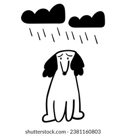 Perro perdido. Ilustración del contorno del vector. Diseño gráfico. Tristeza, soledad, depresión.