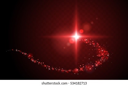 streak of red light element, shines at the end of the streak on red background, 3d illustration