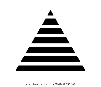 Figura de triângulo estriado. Forma geométrica listrada triangular básica isolada sobre fundo branco. Silhueta de pirâmide estriada. Elemento de design simples. Ilustração gráfica vetorial.