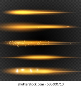 Streaking lens flares. Warm color. Transparent light effect. Vector illustration