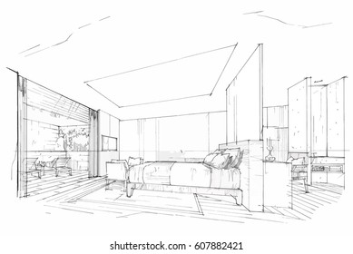 Sketch Perspective Interior Drawing Pen Pencil Stock Vector (Royalty ...