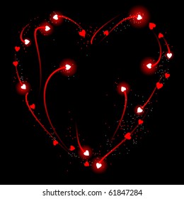 Streaks of light and sparks form a stylized heart