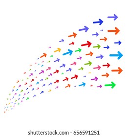 Stream of arrow direction symbols. Vector illustration style is flat bright multicolored iconic arrow direction symbols on a white background. Object fountain created from pictograms.