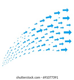 Stream of arrow symbols. Vector illustration style is flat blue iconic arrow symbols on a white background. Object fountain combined from pictographs.