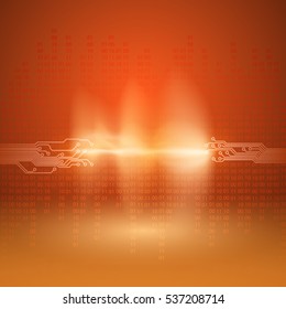 Stream of binary code with a circuit board texture and current arc. EPS10 vector background.