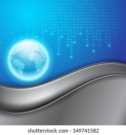 Stream of binary code with the globe. EPS10 vector background.