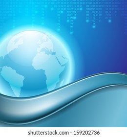 Stream of binary code with the globe. EPS10 vector background.