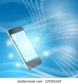 Stream of binary code to mobilephone. EPS10 vector.