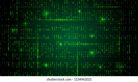 A stream of binary code on the screen. numbers of the computer . The concept of coding, hacker or mining of crypto-currency bitcoin. Vector illustration.