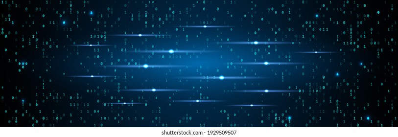 Ein Stream von Binärcode auf dem Bildschirm. Binärnummern des Computers. Coding-Konzept, Hacker oder Abbau von Kryptowährung Bitcoin. Vektorgrafik.