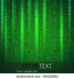 Stream of binary code on screen. Abstract vector background. Data and technology