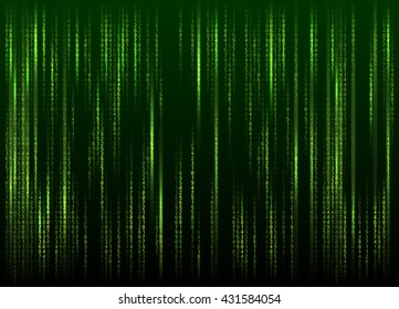 Stream of binary code on screen. Abstract vector background. Data and technology, decryption and encryption, computer matrix background with the green symbols and numbers. Vector illustration. EPS 10