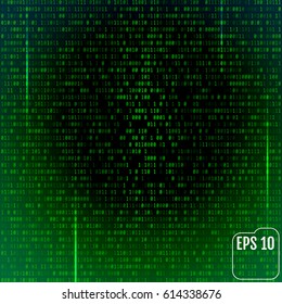 Stream of binary code on screen. Abstract vector background. Data and technology, decryption and encryption, computer matrix illustration