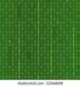 Stream of binary code. Samless green background