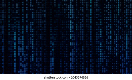 A stream of binary matrix code on the screen. numbers of the computer matrix. The concept of coding, hacker or mining of crypto-currency bitcoin. Vector illustration.