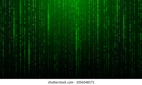 A stream of binary matrix code on the screen. numbers of the computer matrix. The concept of coding, hacker or mining of crypto-currency bitcoin. Vector illustration.